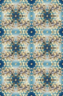 Kış kar dokusu duvar kağıdı. Sembol bayramı, yeni yıl kutlamaları, altın desenler. Mavi, bej ve nötr renklerde altın kar taneleri. Noel altın kar taneleri kusursuz desen.