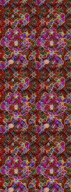 Çiçek süslemeli çizim deseni. Kahverengi ve kırmızı renkte çiçekler. Raster illüstrasyonu.