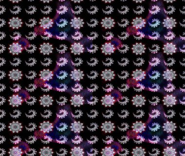 Raster deseni. Raster illüstrasyonu. Yumuşak, bahar çiçekleri siyah ve nötr renklerde. Patlayan çiçekler soyut yerleştirilmiş.