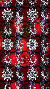 Modern çiçek arkaplanı. Parlak renkli çiçekleri olan ve kırmızı ve siyah renkte yaprakları olan harika bir çiçek deseni. Halk tarzı. Moda baskıları için zarif bir şablon.