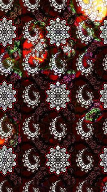 Vadinin çiçekleri siyah ve kahverengi renklerde. Çiçeksel çizim kalıbının çizimi.