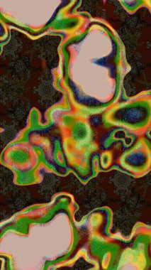 Kahverengi ve yeşil renkli Asya tekstili. Suluboya çiçekli çiçek deseni. Raster illüstrasyonu.