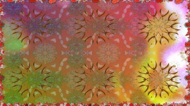 Kahverengi ve pembe kıvırcık çiçekler kahverengi ve pembe renklerde. Klasik çiçek tasarımı elementleri. Raster illüstrasyonu.