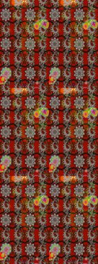 Miles Fleur, süslü püslü bir süs. Kumaş, tekstil, duvar kağıdı baskısı için. Tomurcukları papatya çiçekleri olan sevimli bir çiçek deseni. Eski usul. Raster illüstrasyonu. Taslak arkaplan.