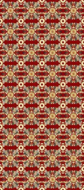 Raster illüstrasyonu. Kırmızı, bej ve kahverengi renklerde altın. Kusursuz ortaçağ çiçek deseni. Dekoratif simetri arabesk. Doğum günü, davetiye ya da afiş için tebrik kartı.