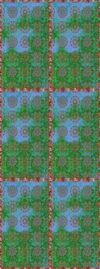 Raster illustration. In nice textile style on green and blue colors. Floral seamless pattern with watercolor flowers.