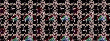 Düz Çiçek Elementleri Tasarımı. Renkli Bahar Teması eskiz kalıbı. Raster illüstrasyonundaki çiçek desenli çizim. Siyah renkte çiçekler.