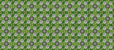 Tekrarlayan elementlerle kusursuz soyut arkaplan. Klasik raster şablonu. Yeşil, gri, beyaz ve altın desenli.