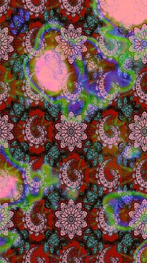 Raster deseni. Bahar çiçekleri dallı desen, kahverengi ve pembe renkler çiçekli siluet.