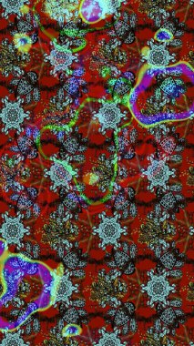 Düz Çiçek Elementleri Tasarımı. Raster illüstrasyonundaki çiçek desenli çizim. Renkli Bahar Teması eskiz kalıbı. Kırmızı ve kahverengi renkte çiçekler.