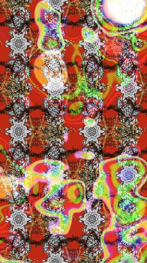 Raster illüstrasyonu. Kırmızı ve gri renkte çiçekler. Küçük çiçekte sevimli çiçek deseni var..