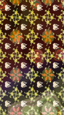 Kahverengi renkler ve parlak çiçekler üzerine soyut çizim deseni. Çiçeksel elementlerle süslenmiş zarif raster dokusu. Küçük çiçekte şirin bir çiçek deseni var..