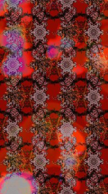 Tekstil tasarımı için kahverengi, kırmızı ve siyah renkli geleneksel halk çiçekleri. Üzerinde gelincikler ve vadi zambakları olan renkli çiçek desenli nakış..