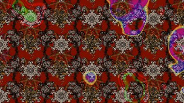 Güzel çiçek deseni. Düz Çiçek Elementleri Tasarımı. Renkli Bahar Teması eskiz kalıbı. Çiçekler kahverengi, kırmızı ve gri renklerde.