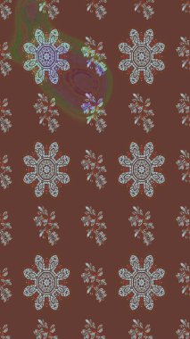 Kahverengi ve gri kıvırcık çiçekler kahverengi ve gri renklerde şekillenir. Raster illüstrasyonu. Klasik çiçek tasarım elementleri.