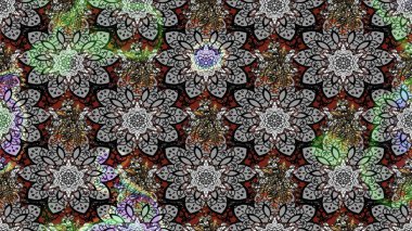 Raster illüstrasyonu. Tony 'nin kumaş kalıbını çiz. Modaya uygun kumaş deseni. Küçük çiçekte sevimli çiçek deseni var..