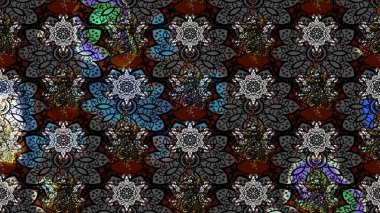 Siyah renkli çiçekler. Raster illüstrasyonunda çiçek deseni çizimi.