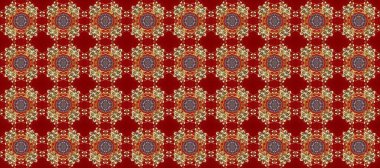 Altın elementlerle bej, kırmızı ve kahverengi renklerde kusursuz desen. Kusursuz altın desen. Raster doğulu süsü.