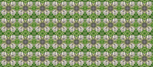 Geleneksel raster ve altın desen. Damask pürüzsüz süsü. Klasik oryantal desen yeşil, gri ve nötr renkler üzerinde.