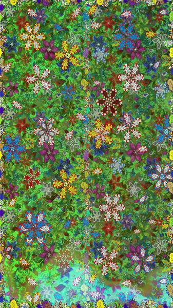 Raster illüstrasyonu. Eski moda arka plan. Şablon, pürüzsüz, çiçekli kenar. Çiçek çelengi. Kıvırcık, parlak örgü. Güzel, pürüzsüz kumaş, tuval..