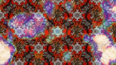 Varicolobrown ve Red Raster çizimi. Bir sürü kahverengi ve kırmızı soyut çiçekli tropik eskiz deseni. Küçük çiçekte sevimli çiçek deseni var..