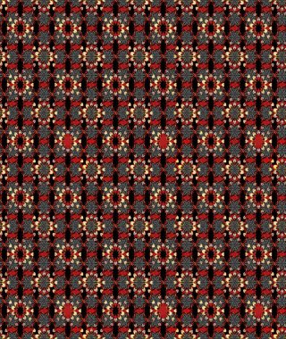 Siyah ve kırmızı renkte çiçekler. Raster illüstrasyonunda çiçek deseni çizimi.