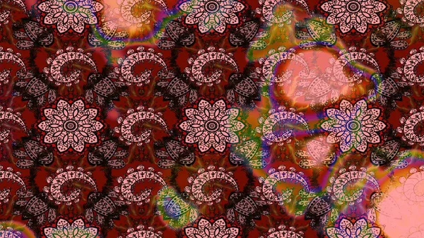 Suluboya elle çizilmiş çiçek desenli eskiz deseni. Parlak renkli fantezi çiçekleri, yapraklar, kahverengi ve pembe renkli tomurcuklar kahverengi ve pembe.