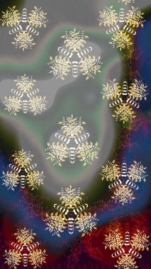 Raster - stok. Yapraklı çiçekler ve kır ve kahverengi renkli papatya çiçekleri. Taslak arkaplan deseni.