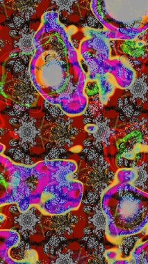 El çizimi çiçekli soyut çizim kalıbı. Raster illüstrasyonu. Gri ve kırmızı renkte çiçekler.