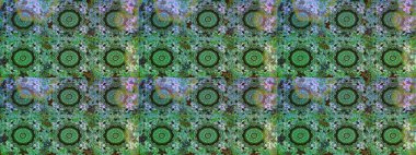 Kabile sanatı boho baskısı, klasik çiçek arkaplanı. Soyut etnik raster çizim kalıbı. Arkaplan dokusu, duvar kağıdı, yeşil ve mavi renkli çiçek teması.