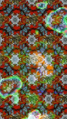 Tekstil, kumaş, ambalaj, hatıra defteri için hoş bir çiçek arkaplanı. Kahverengi ve yeşil arka planda. Elle çizilmiş çiçek desenli Raster çizimi. Çocuksu tasarım.