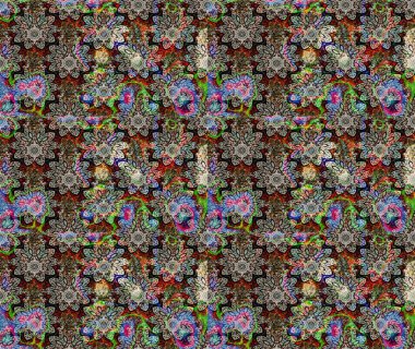 Kumaş, tekstil, duvar kağıdı baskısı için. Eskiz geçmişi. Raster illüstrasyonu. Eski usul. Tomurcukları çiçek olan sevimli bir çiçek deseni. Raster..