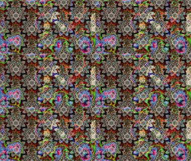 Kumaş, tekstil, duvar kağıdı baskısı için. Eskiz geçmişi. Raster illüstrasyonu. Eski usul. Tomurcukları çiçek olan sevimli bir çiçek deseni. Raster..