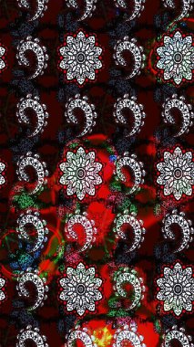 Klasik çiçekler. Yaz çiçekleri teması. Siyah ve kahverengi renkler. Suluboya resim taklit Raster çizimi. El çizimi soyut süslü elementler.