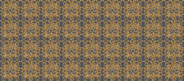 Tekrarlayan elementlerle soyut arkaplan oluşturun. Kahverengi, bej ve mavi renklerde altın sarısı elementler. Raster illüstrasyonu. Kusursuz, klasik altın desen..