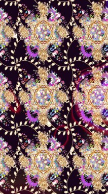 Düz Çiçek Elementleri Tasarımı. Raster illüstrasyonundaki çiçek desenli çizim. Siyah renkli çiçekler. Renkli Bahar Teması çizim şablonu.