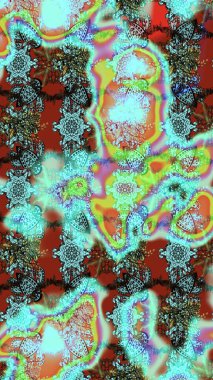 Raster illüstrasyonu. Eskiz arkaplan modeli. Mavi, yeşil ve nötr renklerde yaprakları olan yabani çiçekler. Suluboya, elle çizilmiş.