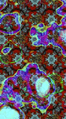 Raster illüstrasyonu. Kahverengi ve mavi renklere karalamalar çizilmiş çiçek deseni.