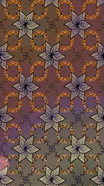 Kahverengi ve gri zarif küçük çiçekler ve kahverengi ve gri renkli komik böcekler, raster desen, illüstrasyon.