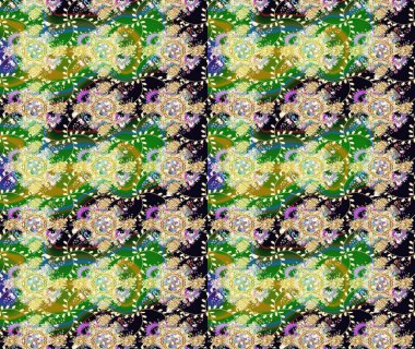 Çiçekler. Soyut etnik raster çizim kalıbı. Vadinin yeşil renkli çiçekleri.