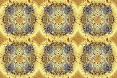 Geleneksel raster ve altın desen. Klasik oryantal desen, bej, nötr ve sarı renklerin üstündedir. Damask pürüzsüz süsü.