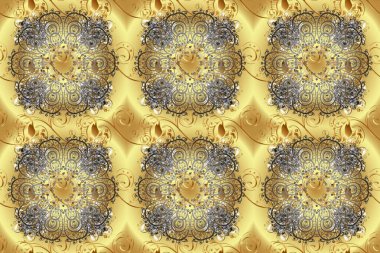 Geleneksel raster ve altın desen. Klasik oryantal desen, bej, nötr ve sarı renklerin üstündedir. Damask pürüzsüz süsü.