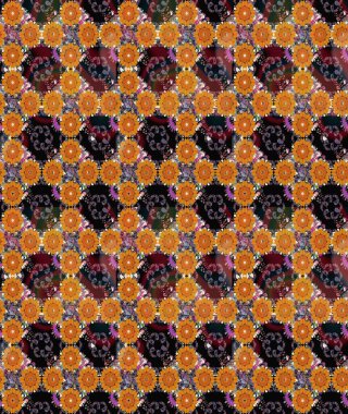 Çiçek desenli raster, turuncu çizgi grafik desenli soyut raster arkaplan. Modern stil dokusu.