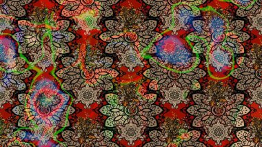 Kabile sanatı boho baskısı, klasik çiçek arkaplanı. Arkaplan dokusu, duvar kağıdı, kahverengi ve bej renkli çiçek teması. Soyut etnik raster çizim kalıbı.