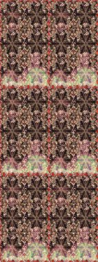 Kahverengi ve bej renklerde. Raster illüstrasyonu. Hint süsü. Renkli süs kenarı. Çizim kalıbı. Çiçek duvar kağıdı.