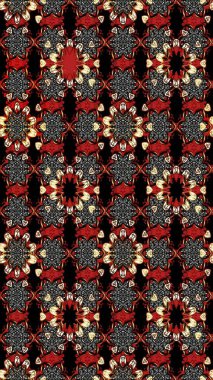 Raster düz çiçek çizim deseni. Hediye ambalaj kağıdı, tebrik kartları, posterler ve pankart tasarımı. Siyah ve kırmızı renkte çiçekler.