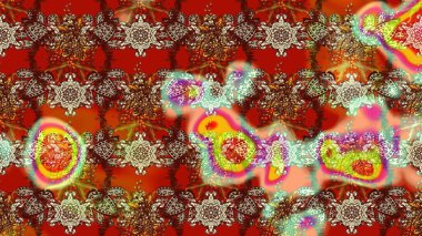 Kabile sanatı boho baskısı, klasik çiçek arkaplanı. Arkaplan dokusu, duvar kağıdı, kahverengi ve kırmızı renkli çiçek teması. Soyut etnik raster çizim kalıbı.