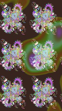 Mor ve yeşil renkli çiçekler. Raster düz çiçek çizim deseni. Tasarım hediye paketi, tebrik kartları, posterler ve afiş tasarımı.