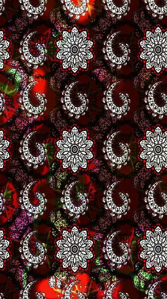 Raster illüstrasyonu. Renkli desenli eskiz deseni, siyah ve kahverengi çiçekler ve dekoratif elementler. Kumaş, tekstil, duvar kağıdı baskısı için. Eski usul. Taslak arkaplan.