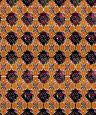 Çiçek desenli raster, turuncu çizgi grafik desenli soyut raster arkaplan. Modern stil dokusu.